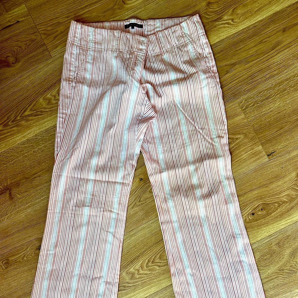 Theory Striped Wide Legged Slacks - Cream & Coral - Size 8 - NWOT - Picture 2 of 4